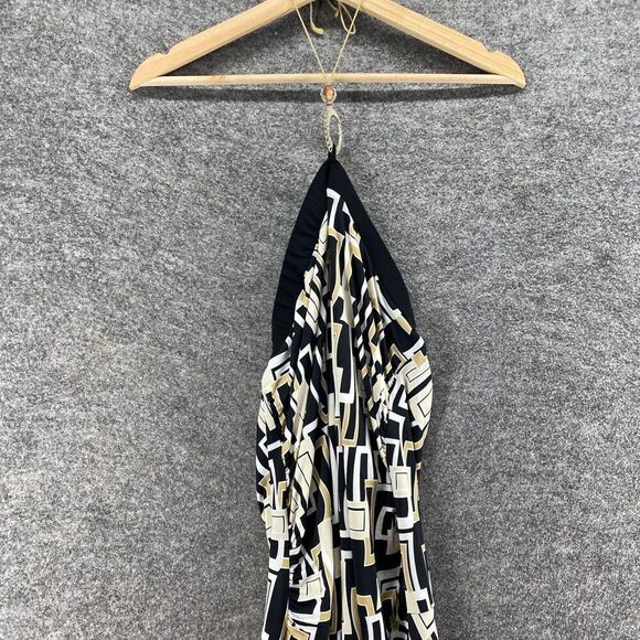 MKM Dress Women L Large Black Geometric Sheath Midi Halter Neck Sleeveless - Picture 6 of 12